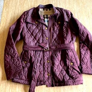 Burgundy Burberry Quilted Jacket w/ Belt